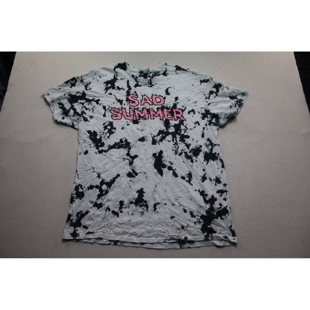 Sad Summer Festival T-Shirt Women Large White Black Tie Dye Good Graphic Tee